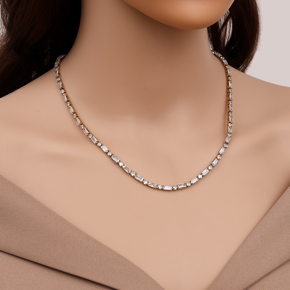 Edelstahl Halskette 40cm Diamond Cube And Dot Chain