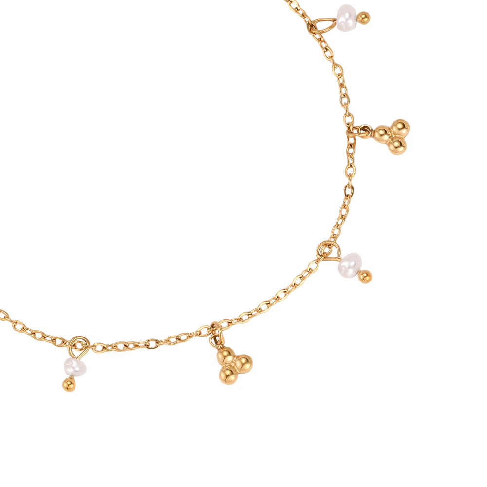Edelstahl Armband 17cm Perlen und goldene Punkte