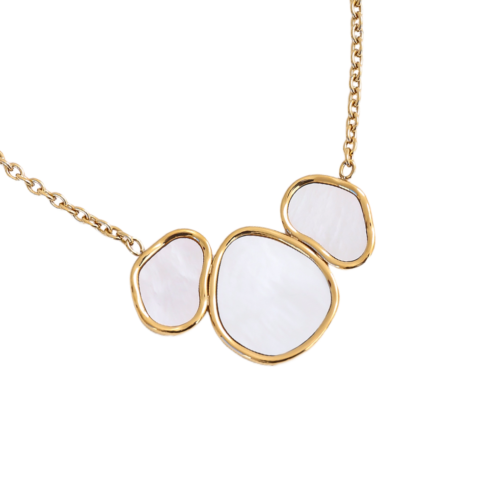 42cm drei unregelmäßige Perlmuttplatten Edelstahl Halskette