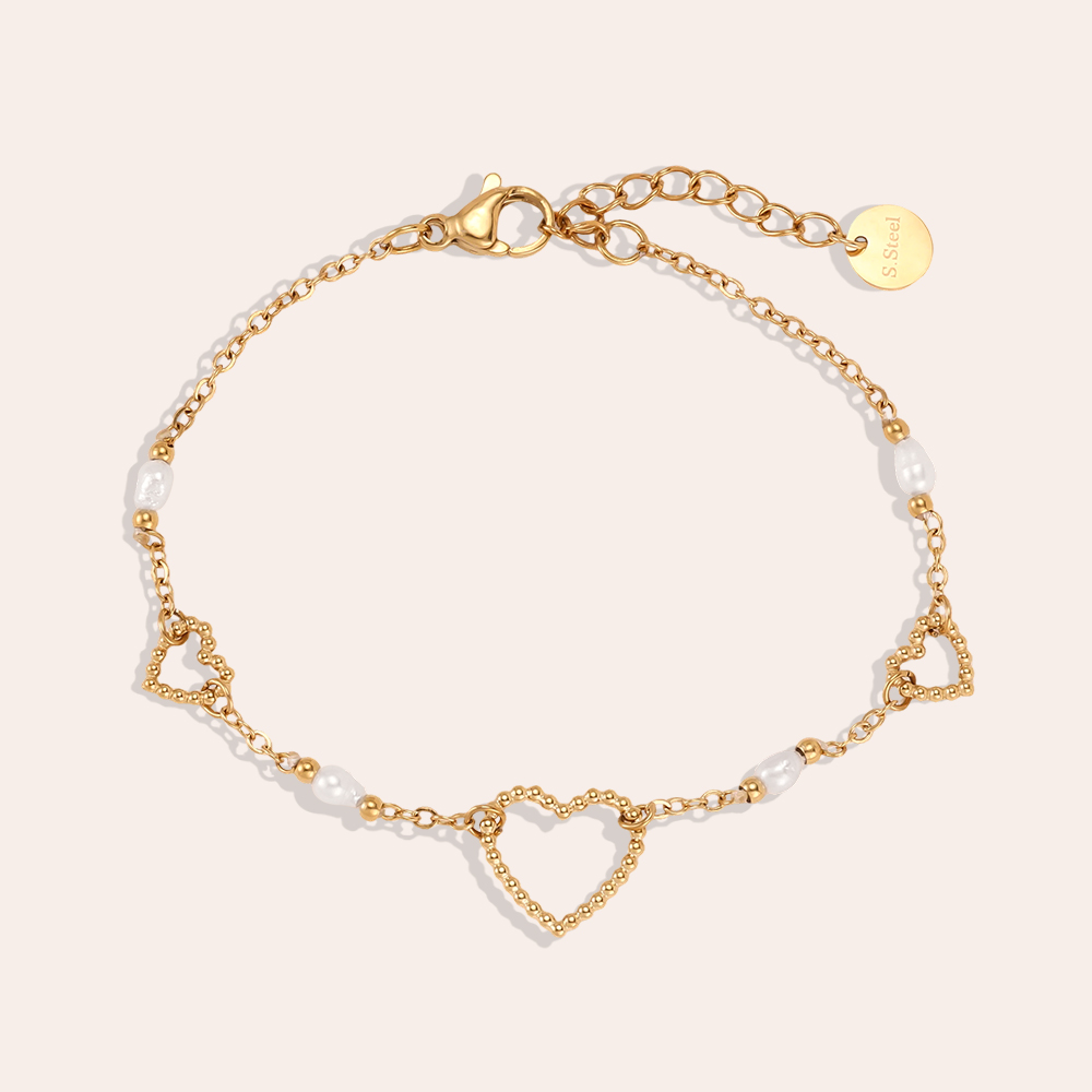Edelstahl Armband 17cm Perle und Herz