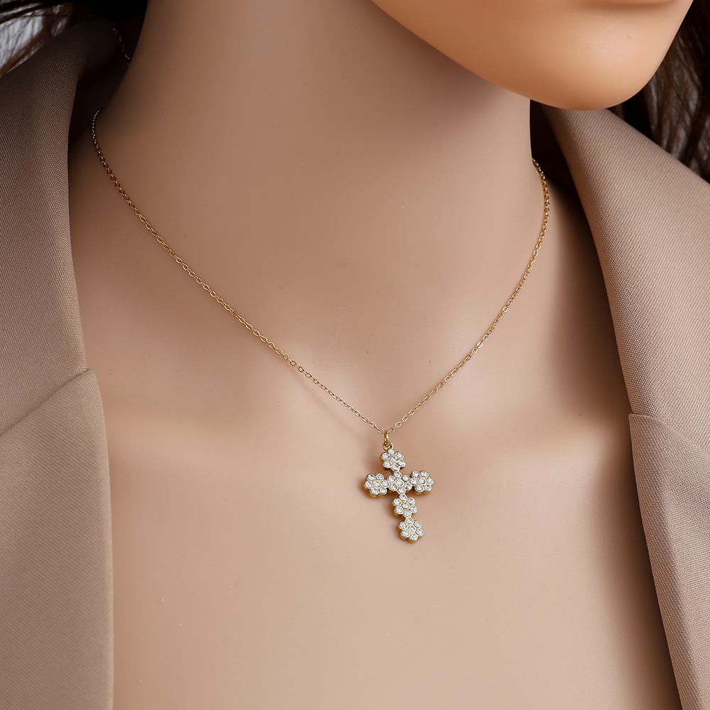 39cm Diamond Nice Cross Edelstahl Halskette      