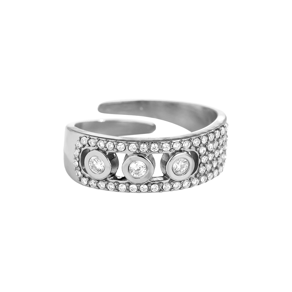 Shining Three Diamonds Edelstahl Ring       