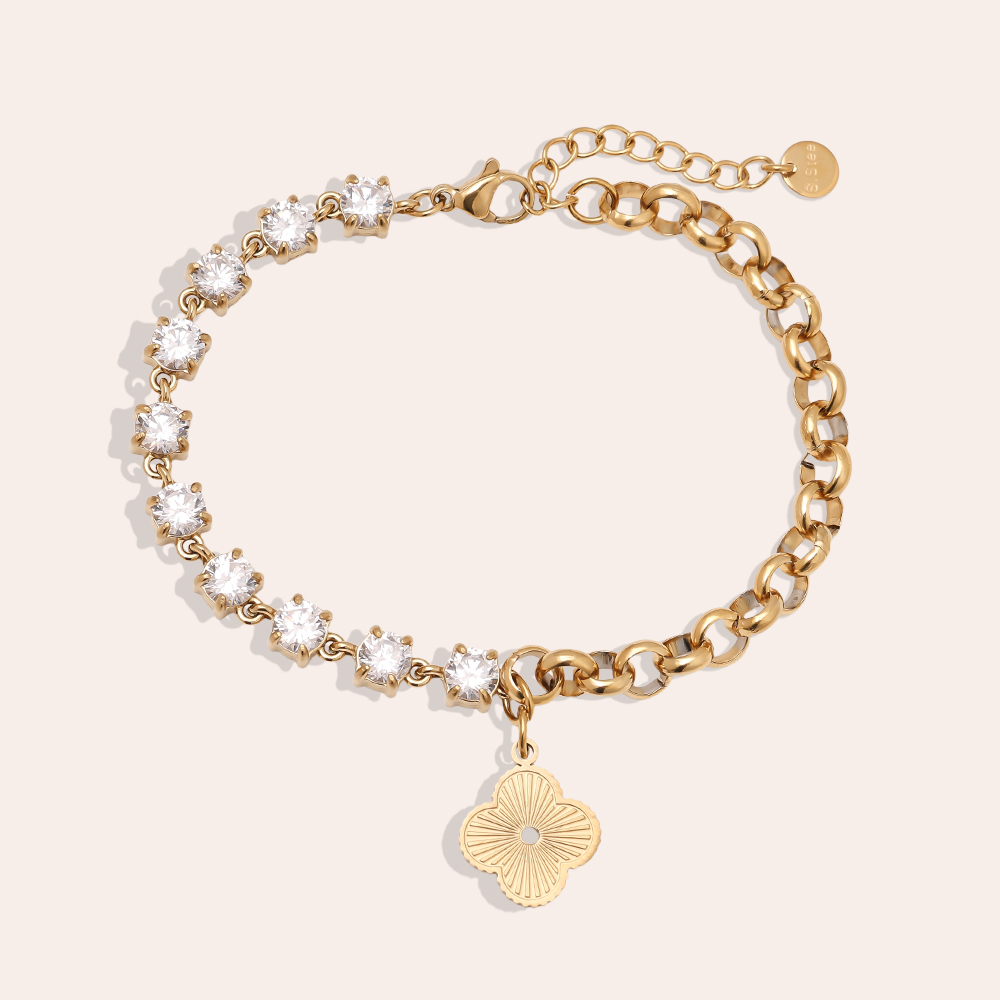 16cm Half Diamond Chain With Lucky Flower Edelstahl Armkette     