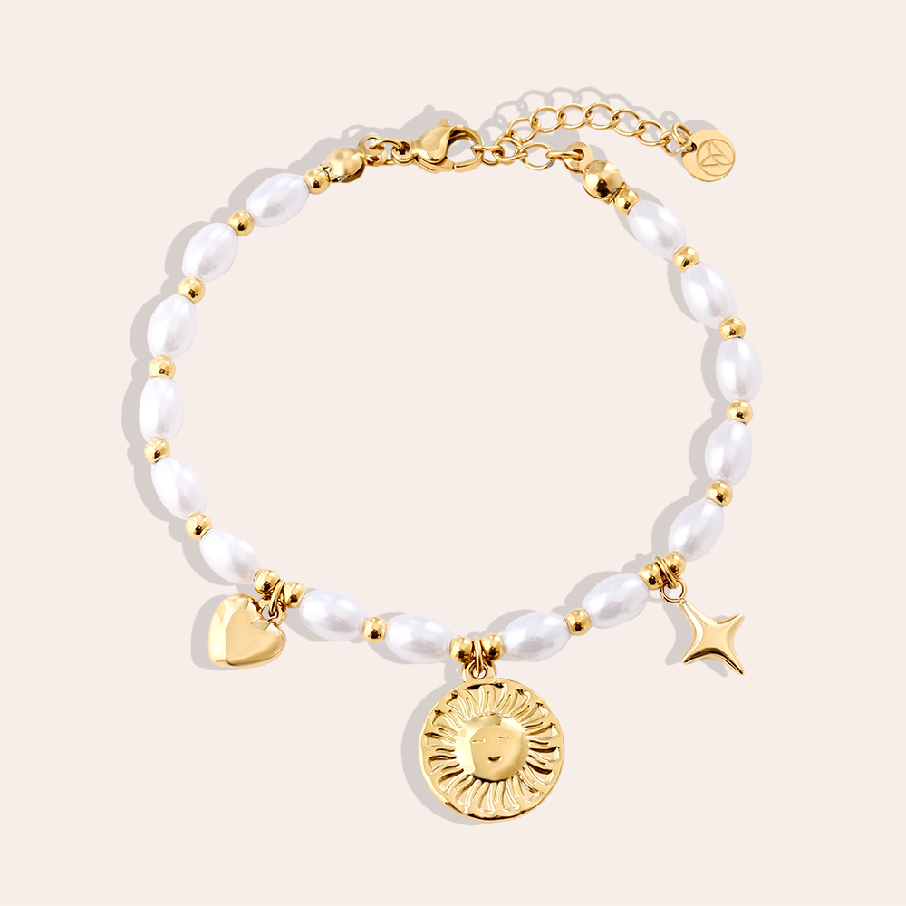17cm Pearl Chain With Charms Edelstahl Armband   