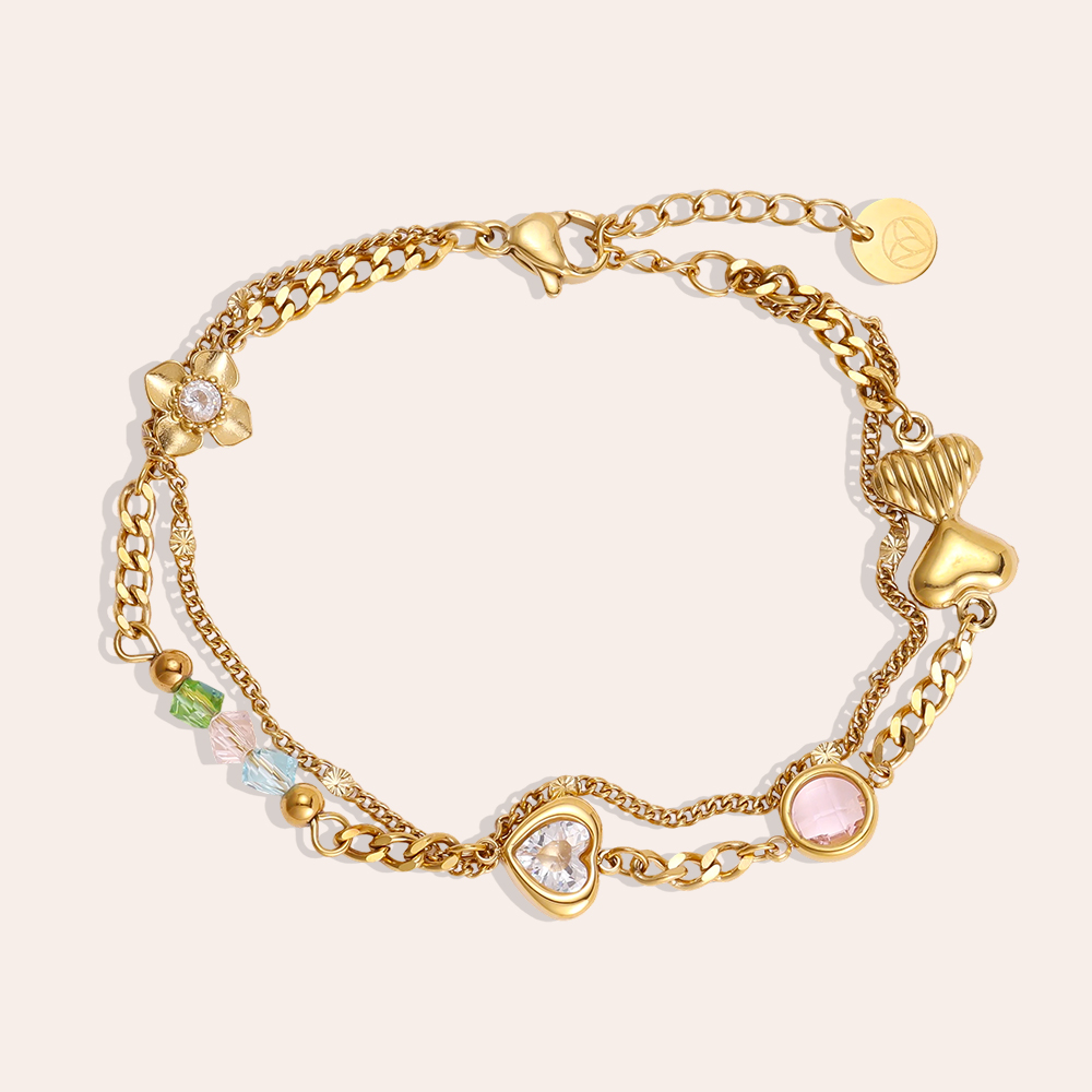 Edelstahl Armband 17cm Herz und Blume