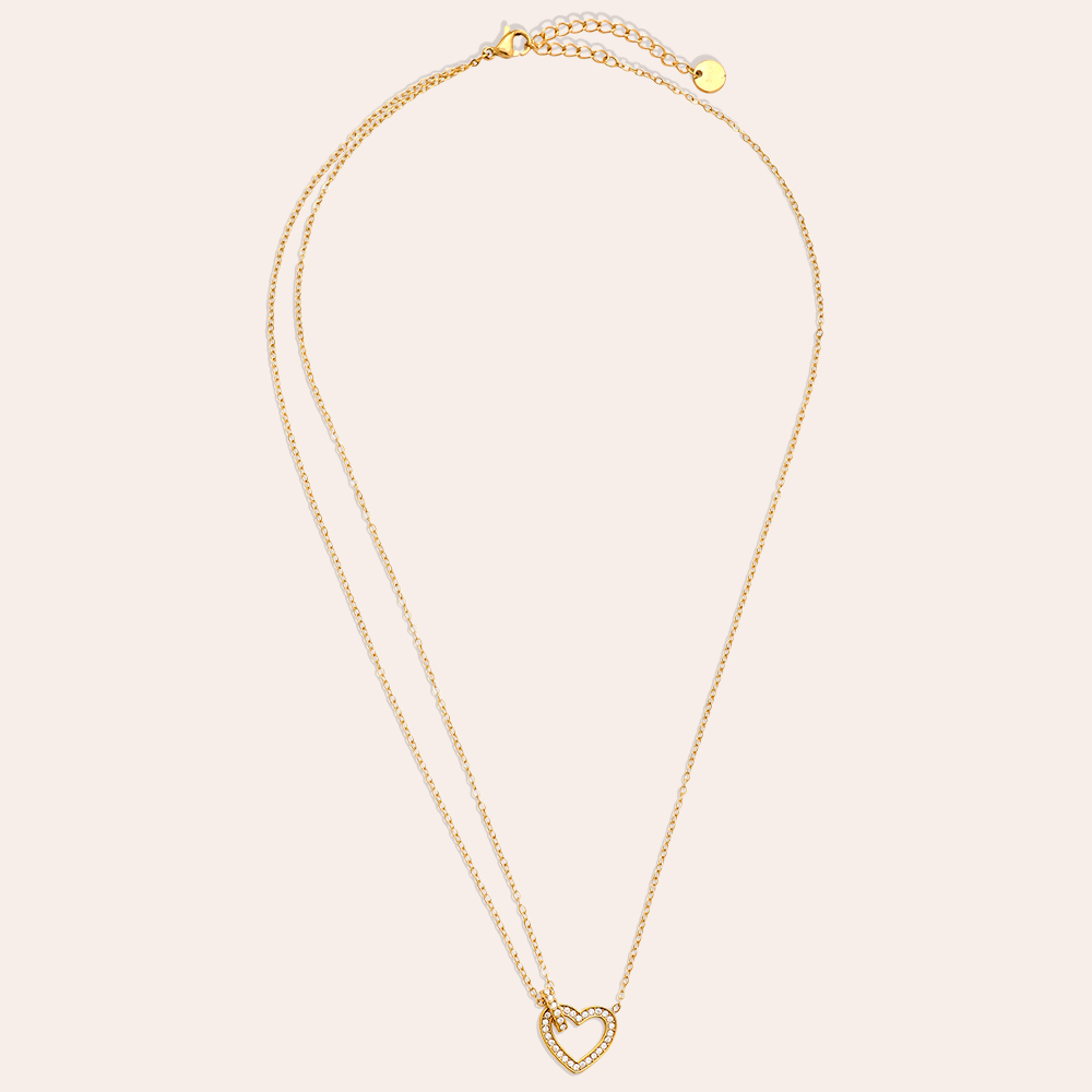 40cm Zirkonia Herz Edelstahl Halskette    