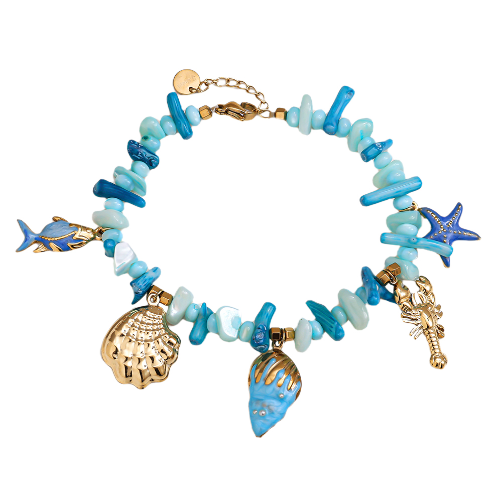 17cm blaues Meer Edelstahl Armband   