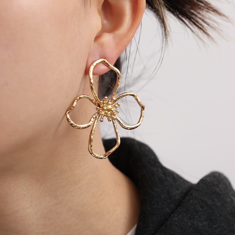 55*48mm große Blume Edelstahl Ohrringe   