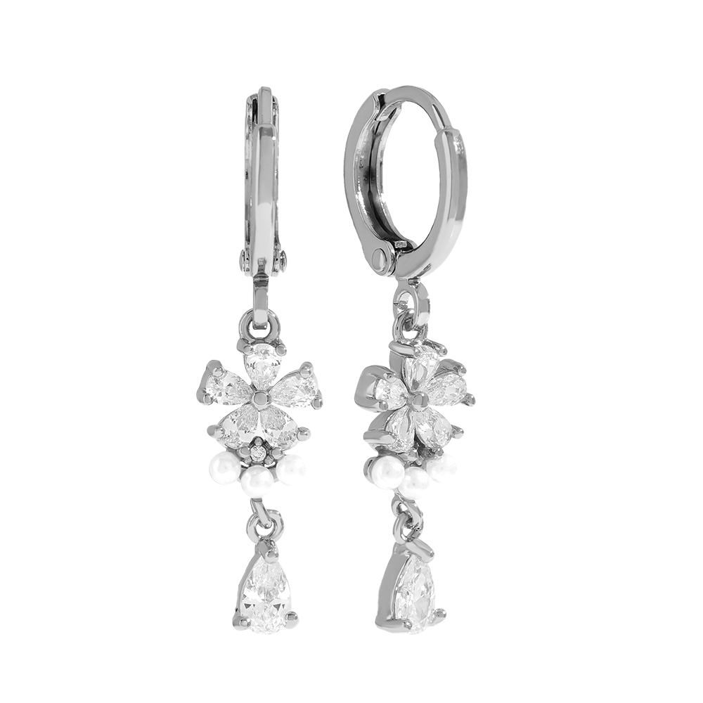 33mm Pearl With Diamond Flower Vergoldete Ohrringe 