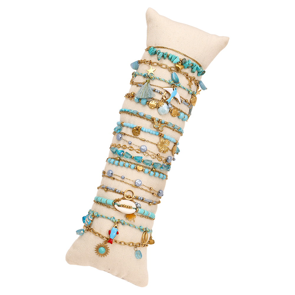 15er 17cm Blaues Kristal Beads Sealife Vogel Edelstahl Armband Set