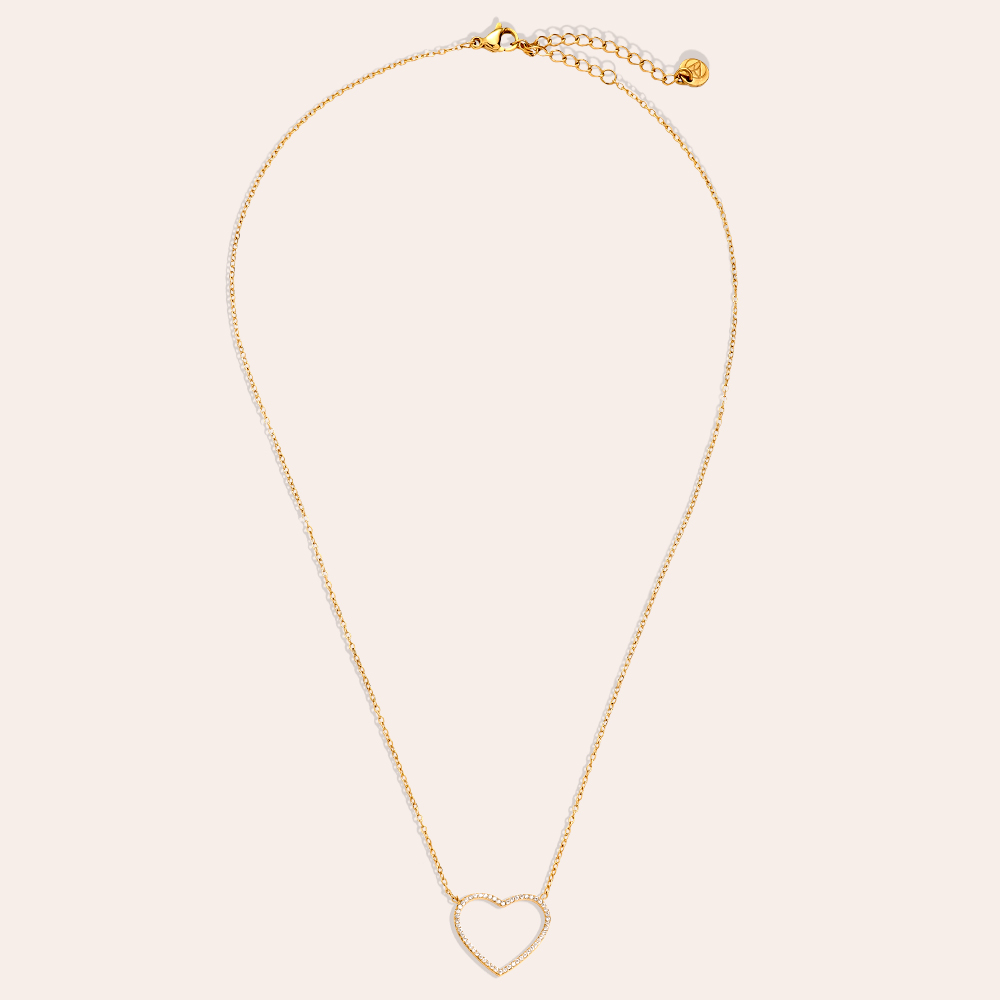 40cm Tiny Diamonds Hollow Heart Edelstahl Halskette      