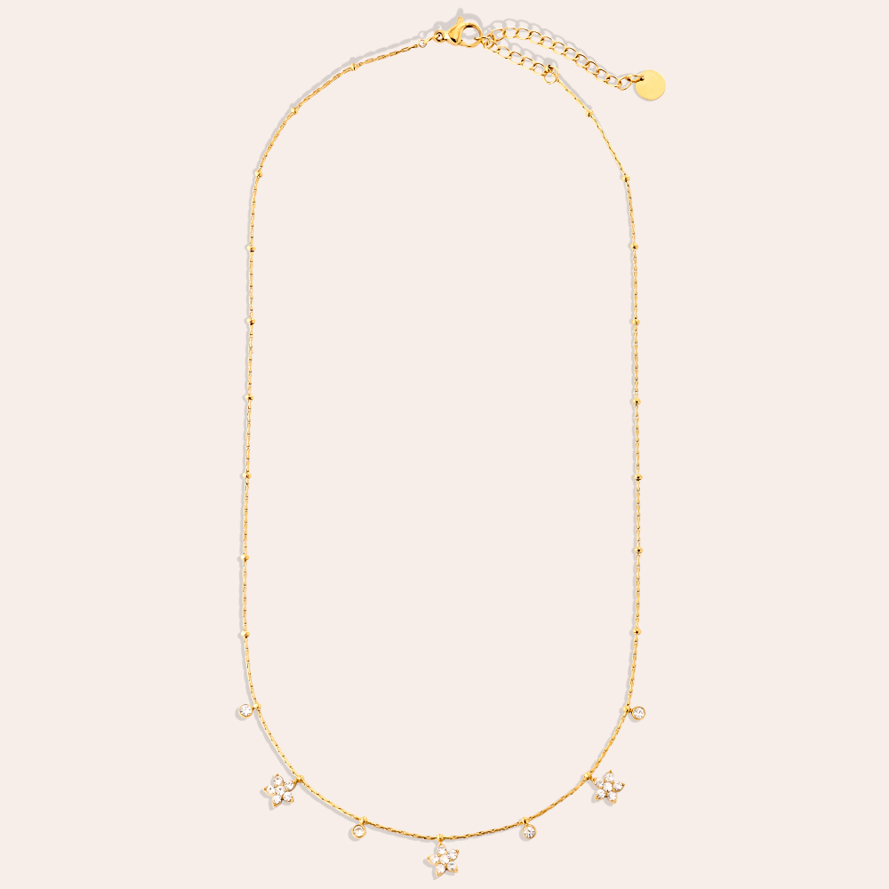 40cm Flower And Diamond Dots Edelstahl Halskette 