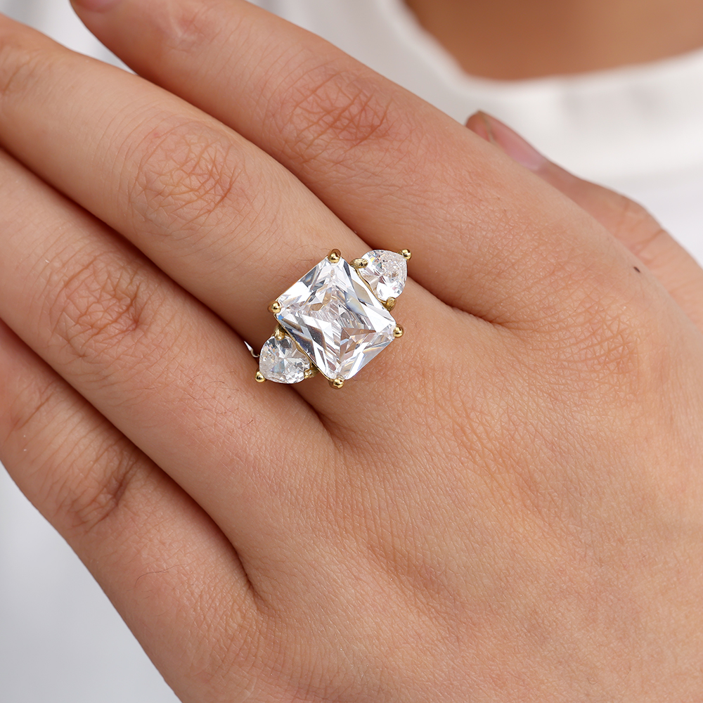 Big Cube And Hearts Diamond Edelstahl Ring   