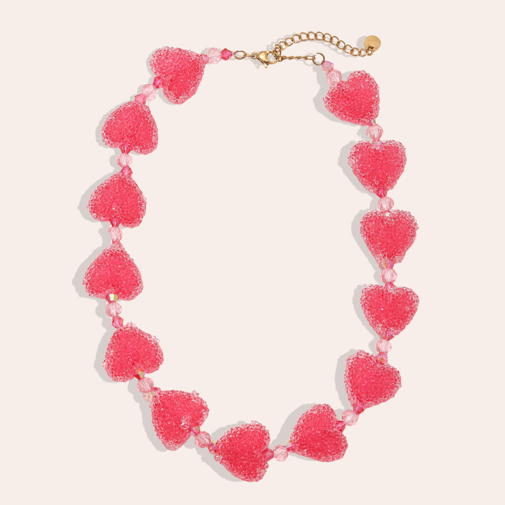 38cm Acrylic Pink Heart Chain Edelstahl Halskette   