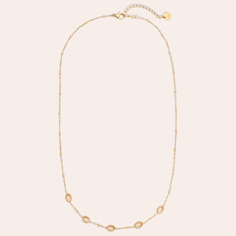 40cm Small Oval Glass Edelstahl Halskette     