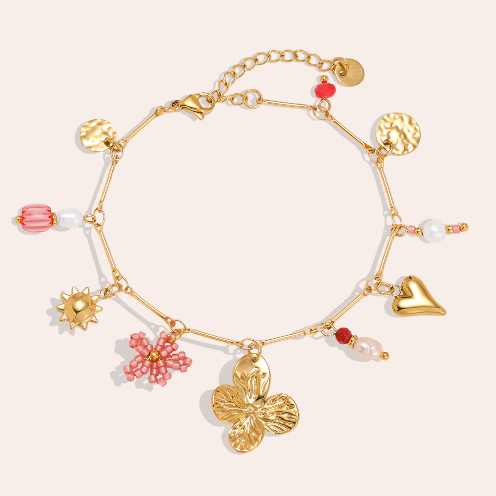 17cm Blume Herz und Sonne Edelstahl Armband    