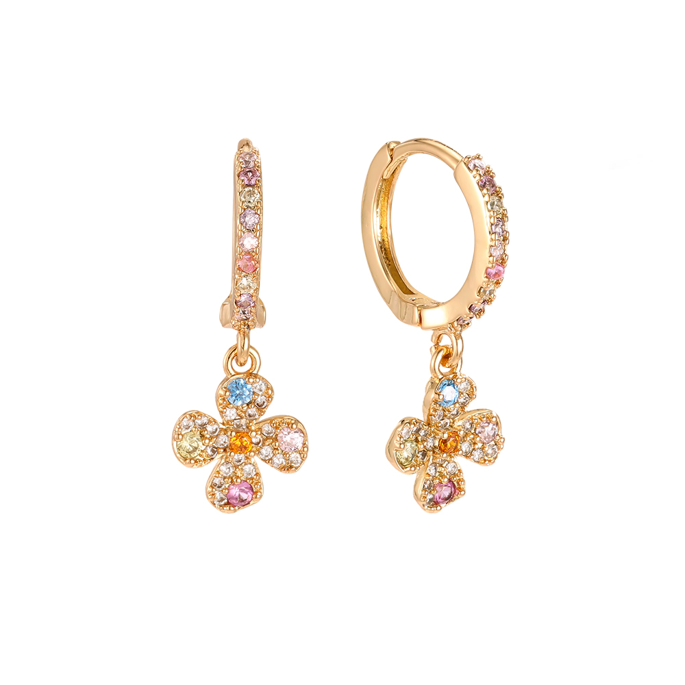 Vergoldete Ohrringe 24mm Zirkonia Blume