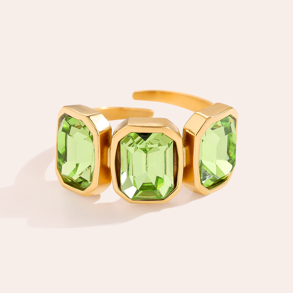 Verstellbarer offener Glasstein Edelstahl Ring 