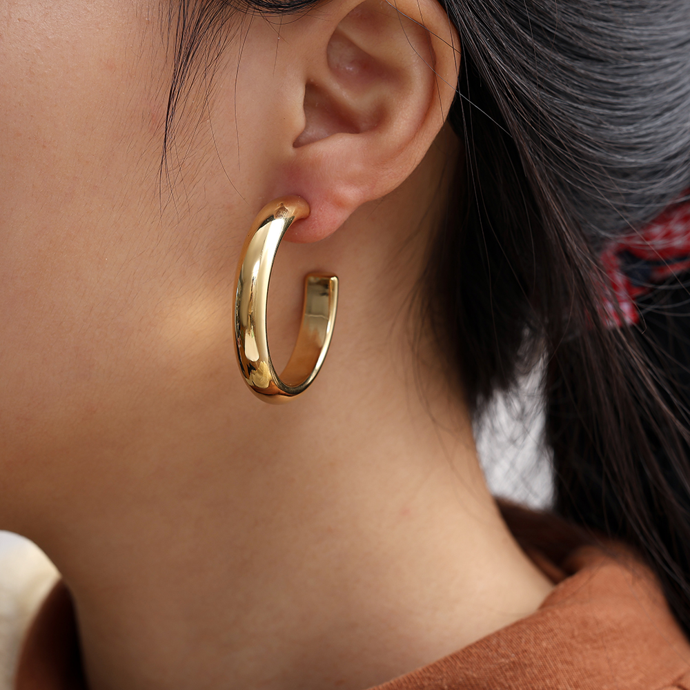 4cm Casual Half Hoop Edelstahl Ohrringe     