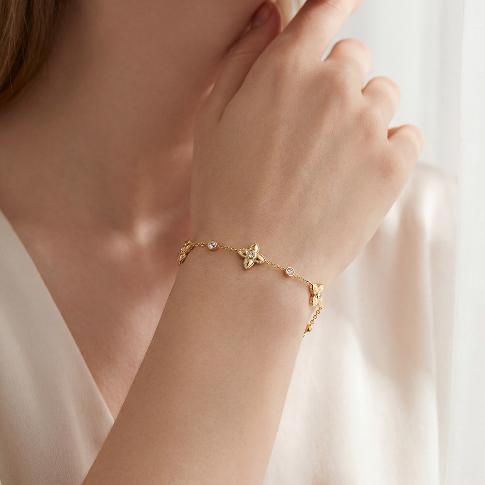 Edelstahl Armband 16.5cm Kleeblatt mit Zirkonia  