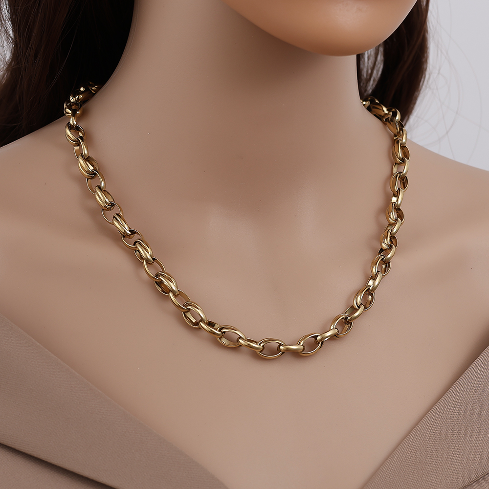 42cm ovale Gliederkette Edelstahl Halskette  