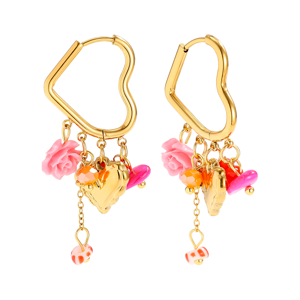 4.2*1.8cm Nice Heart And Rose Edelstahl Ohrringe    