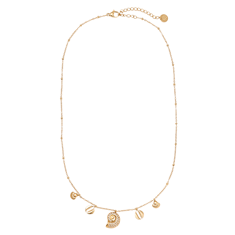 40cm Strass Schnecke und kleine Muschel Edelstahl Halskette 