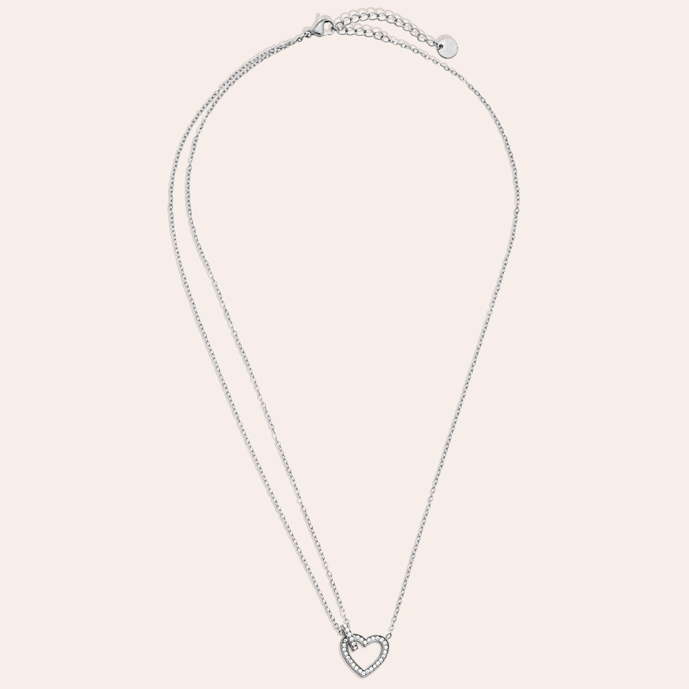 40cm Zirkonia Herz Edelstahl Halskette    