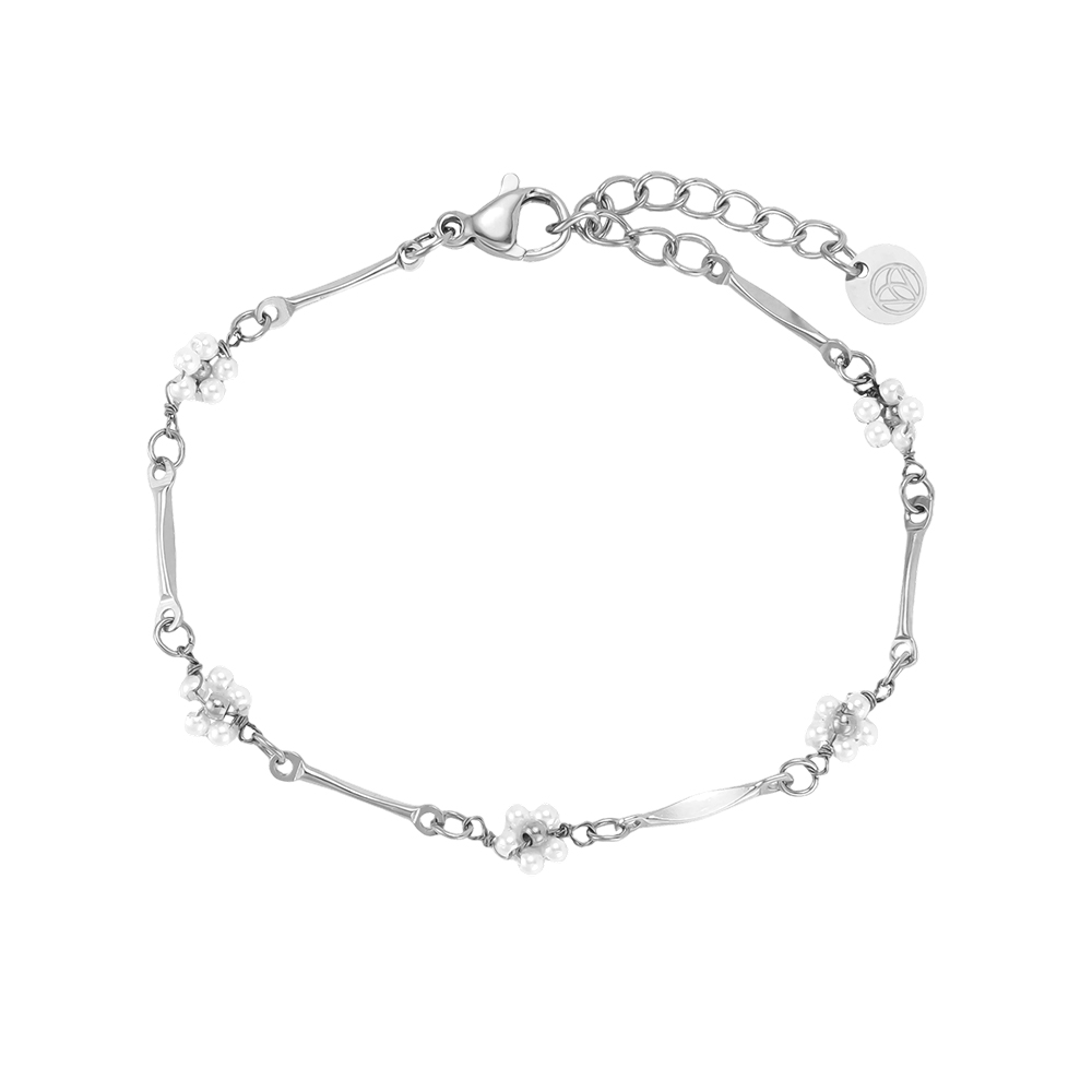 15cm Perlen Blumen Edelstahl Armband 