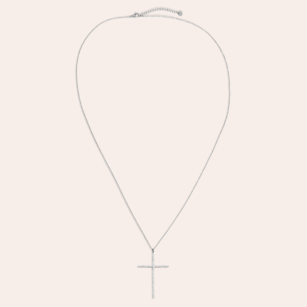70cm Zirkonia-Kreuz Edelstahl Halskette       