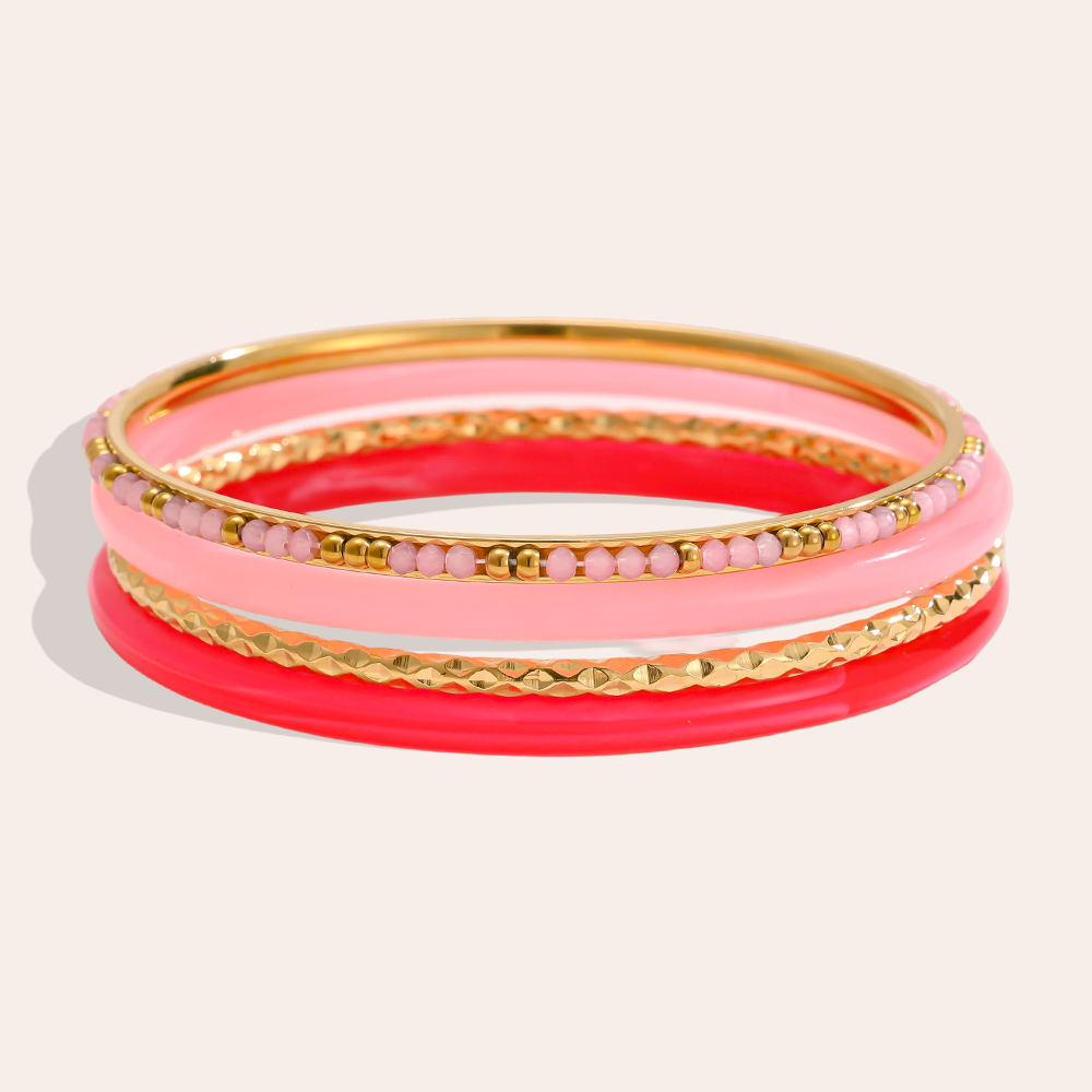 6.5cm Breite 4er Acryl Edelstahl Armreif Set 