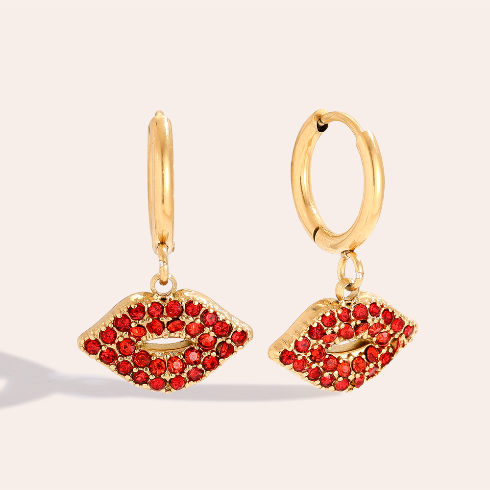 Edelstahl Ohrringe 2.1cm Red Diamond Lip