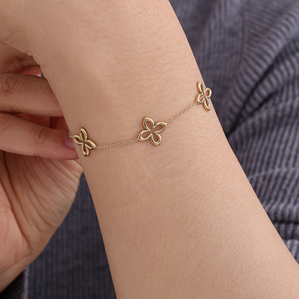 17cm Classic Lucky Flower Edelstahl Armkette   