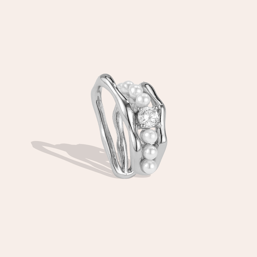 Vergoldete Ear-cuffs 17mm Zirkonia Kleine Perle 