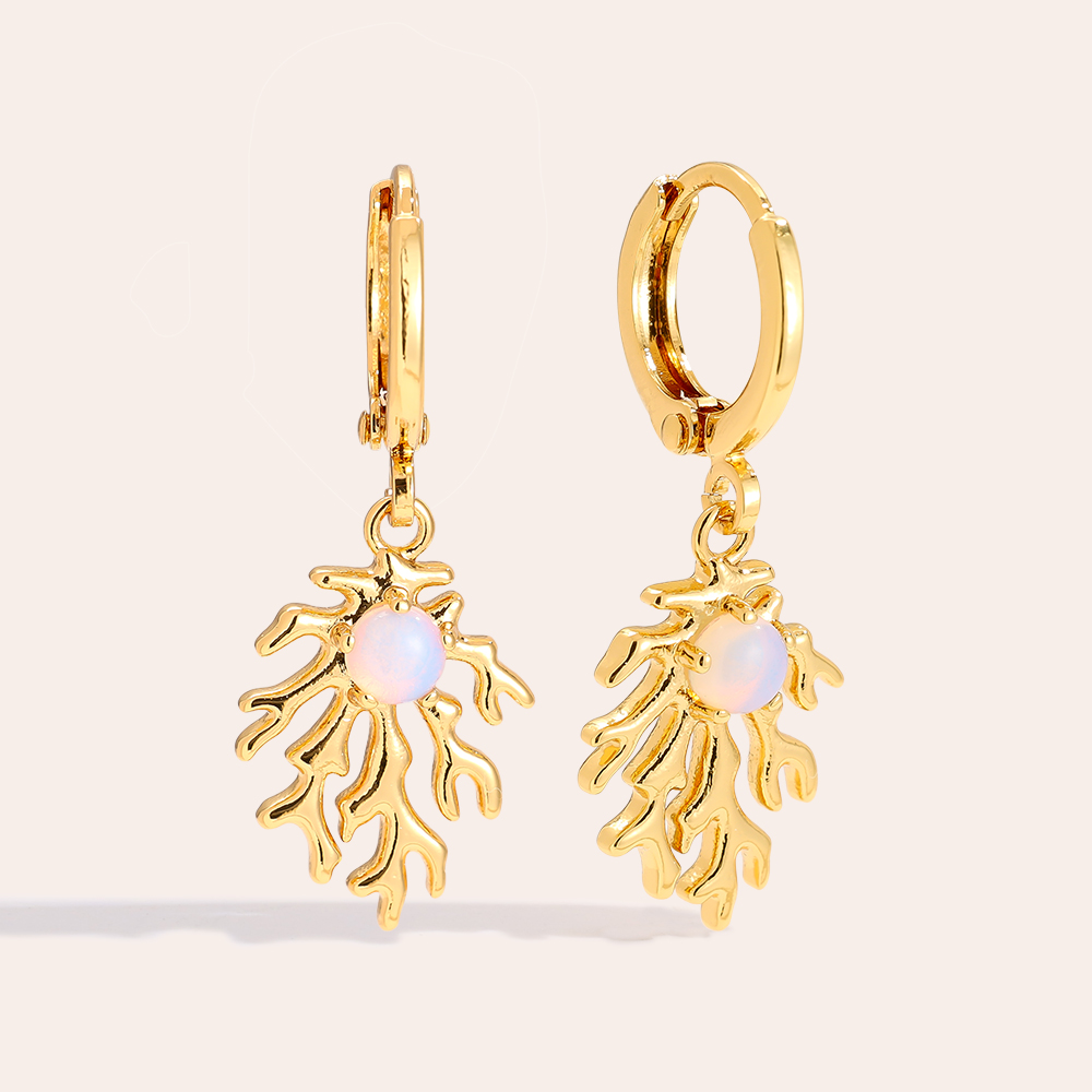 3.1cm Coral And Natural Stone Vergoldete Ohrringe    