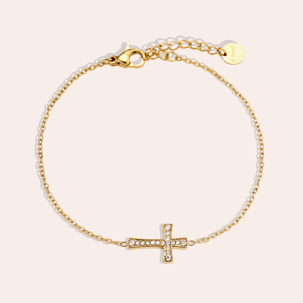 17cm Fine Diamond Cross Edelstahl Armband 