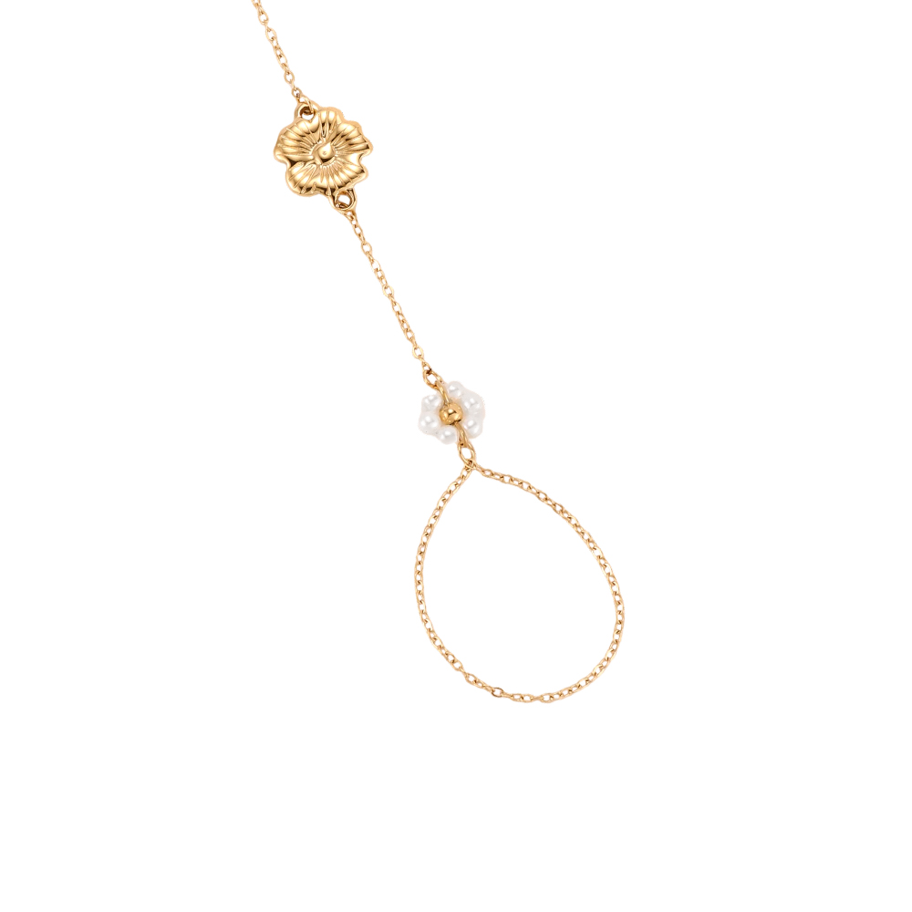17cm Perlenblume Handkette Edelstahl Armband    