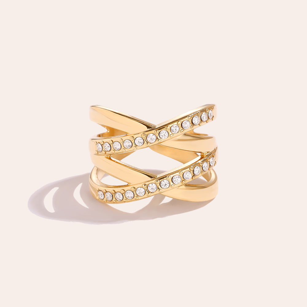 Double X Diamond Edelstahl Ring   