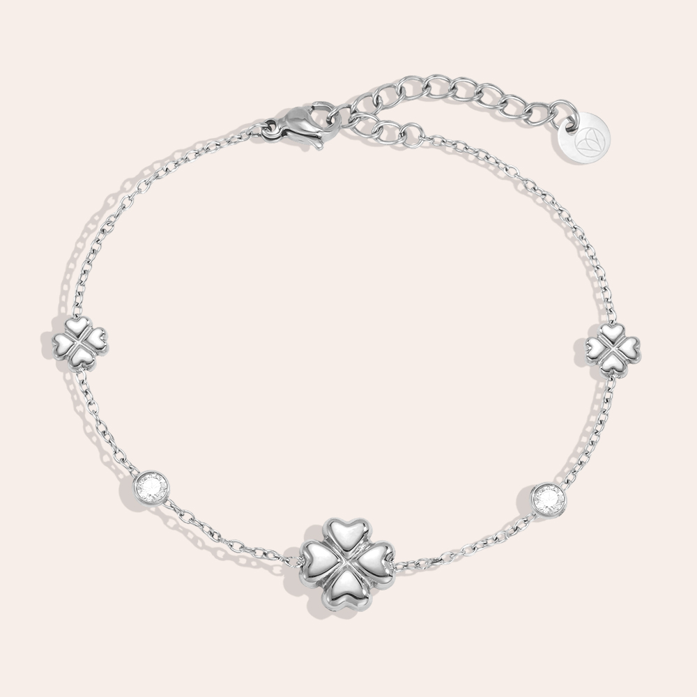 Edelstahl Armband 16.5cm Kleeblatt mit Zirkonia Punkte