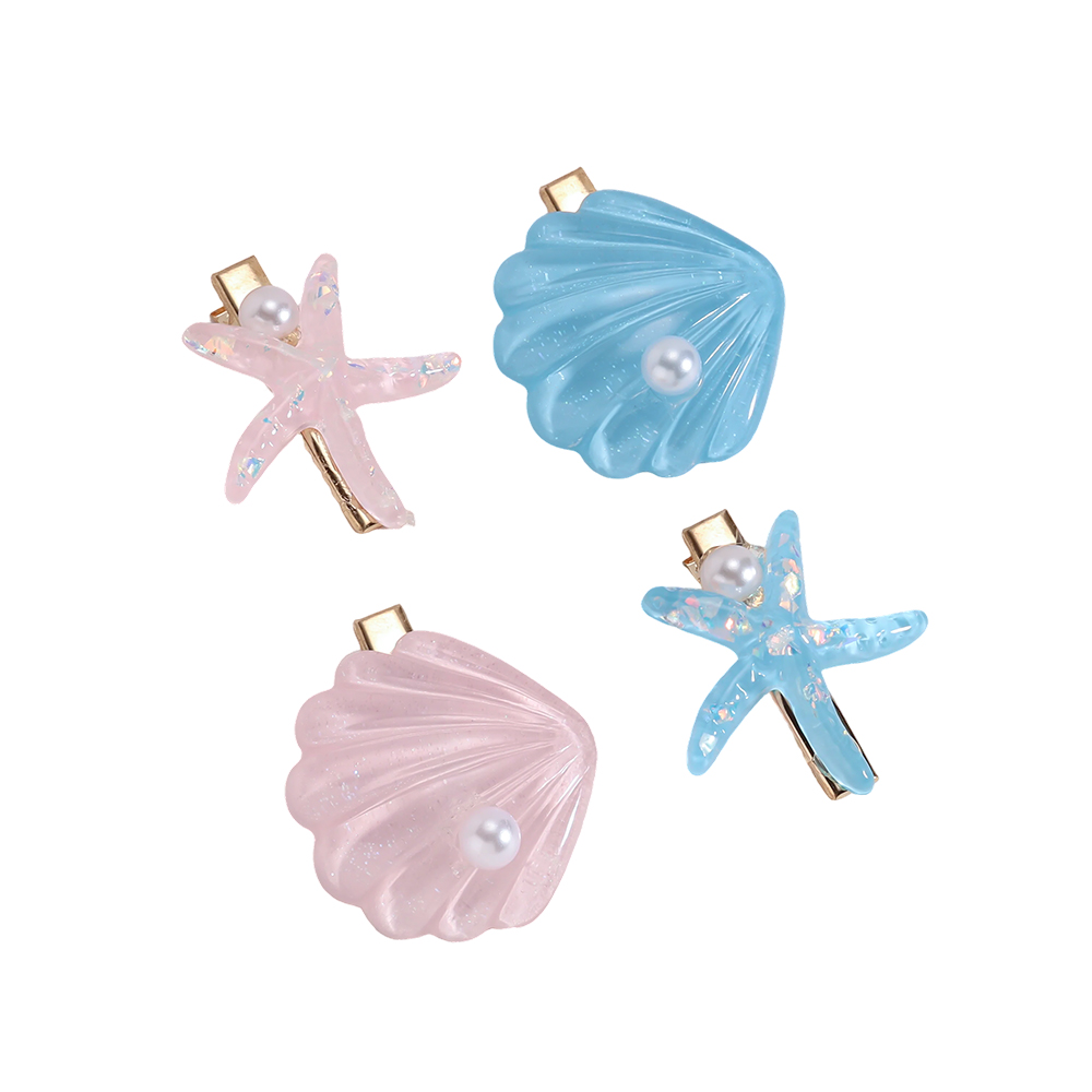 4.5cm 4 Stk. Blaue und Rosa Seestern Muscheln Haarklammer Set 