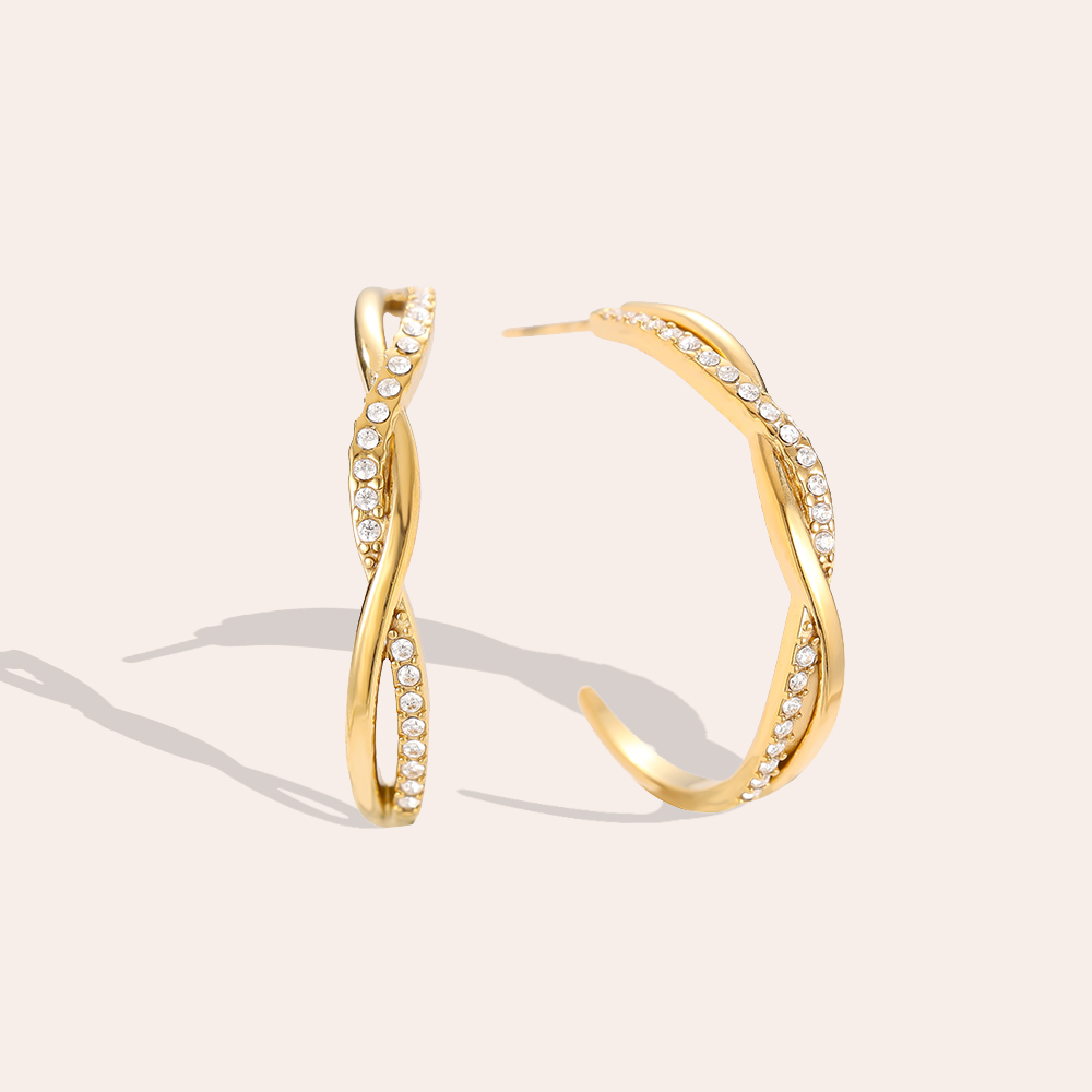 2.5cm Elegant Twist Diamond Hoop Edelstahl Ohrringe      