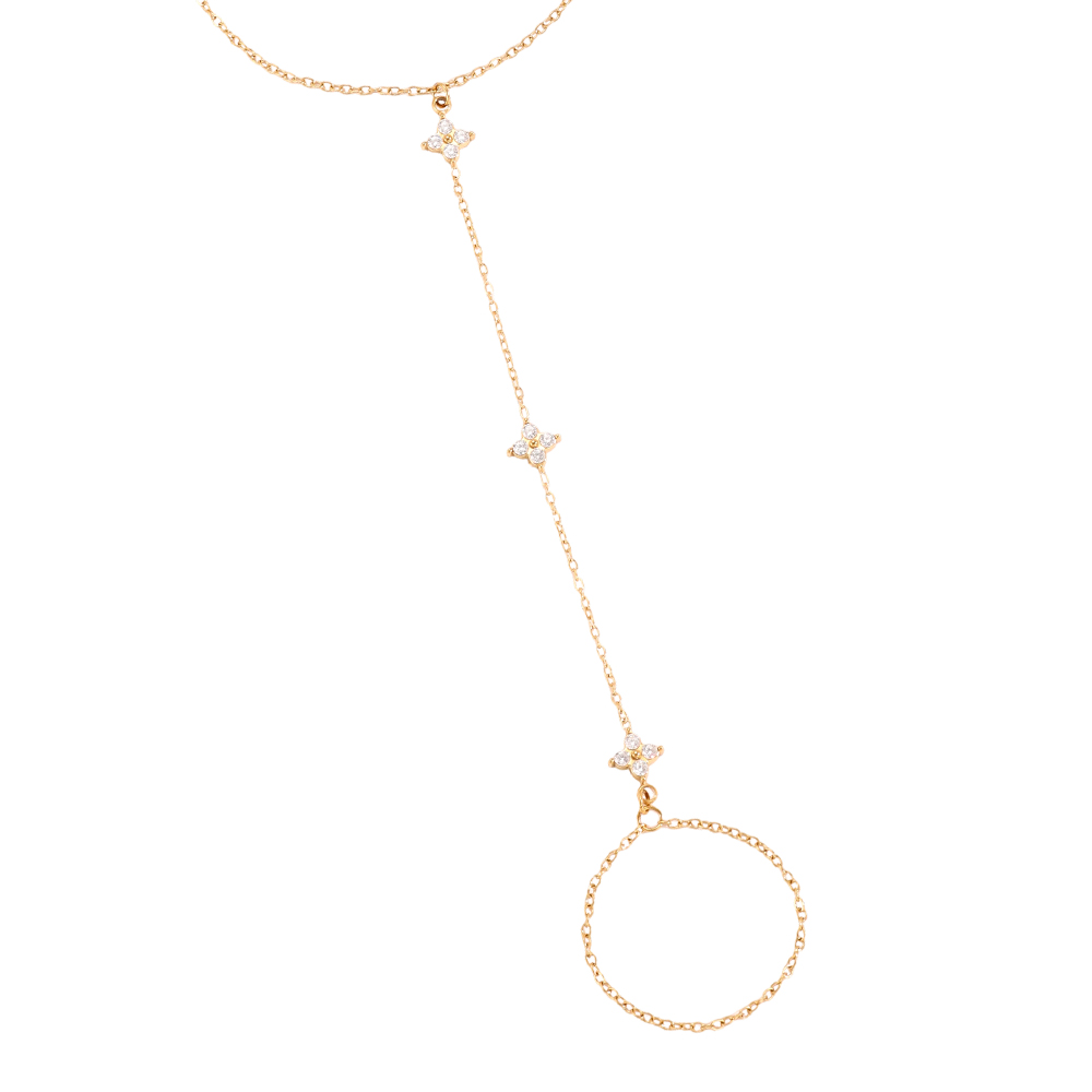 17cm Zirkonia Blümchen Handkette Edelstahl Armband   