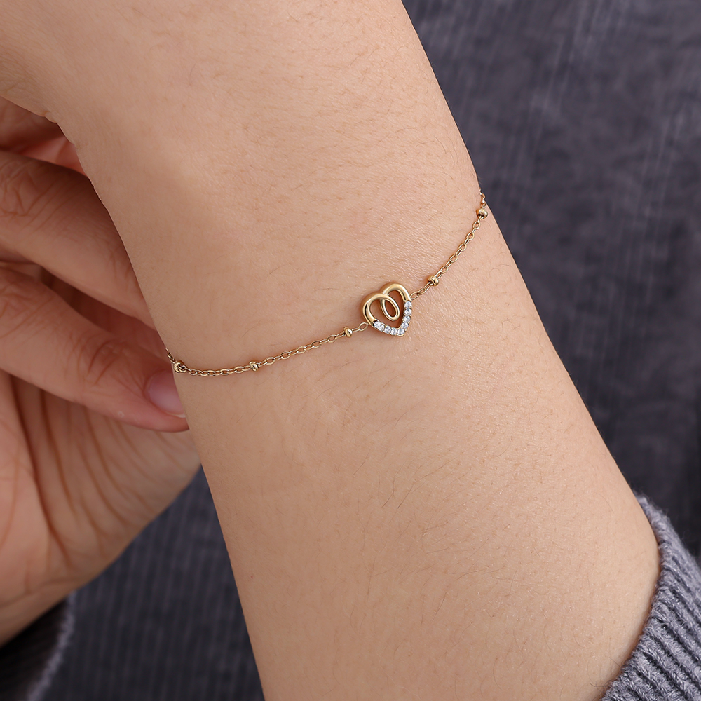 17cm Sweet Diamond Heart Edelstahl Armkette     