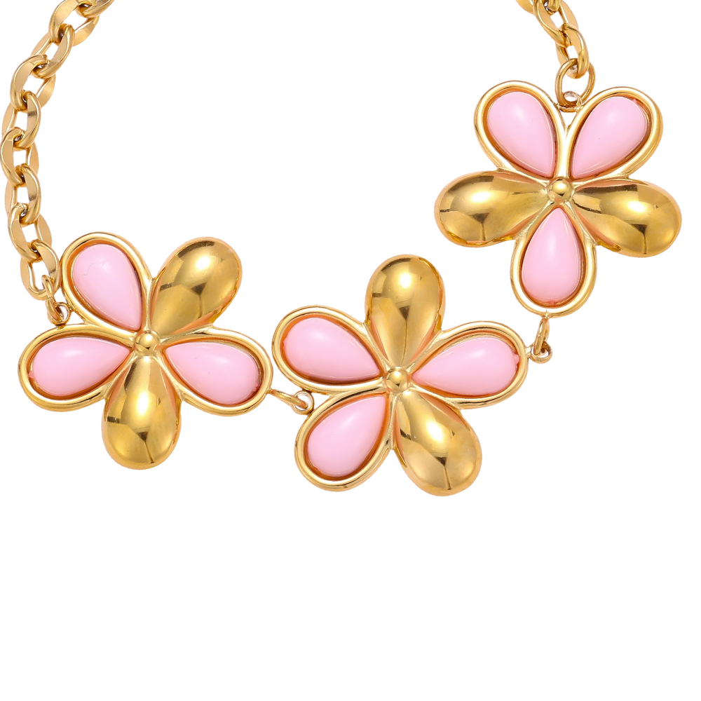 Edelstahl Armband 17cm rosa Blume