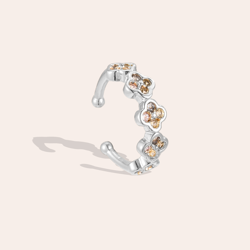 Vergoldete Ear-cuffs 14mm Zirkonia  Kleine Kleeblatt  