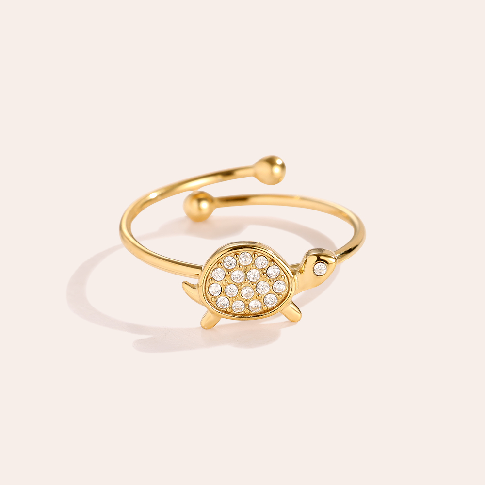 Verstellbarer Strass Schildkröte Edelstahl Ring    