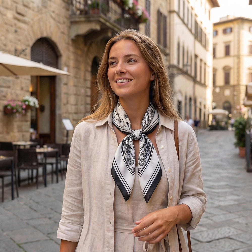 68*68cm Schwarz-Weißer Paisleymuster Schal