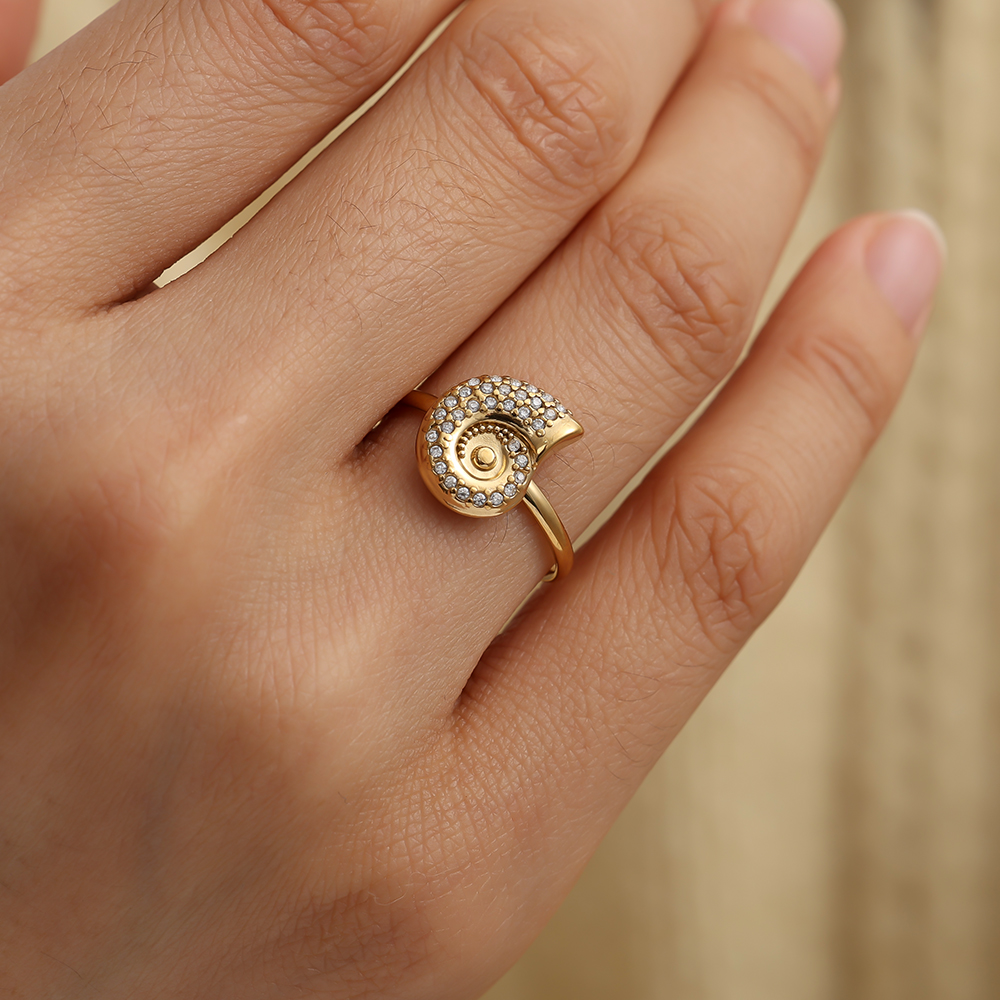 Verstellbarer Strass Schnecke Edelstahl Ring   