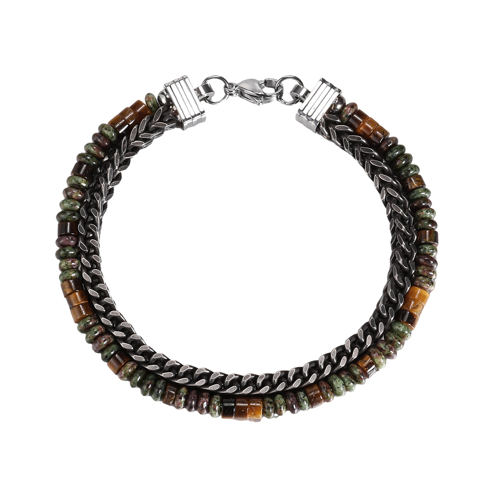  Edelstahl Armband PU Farbenfrohe Natursteine