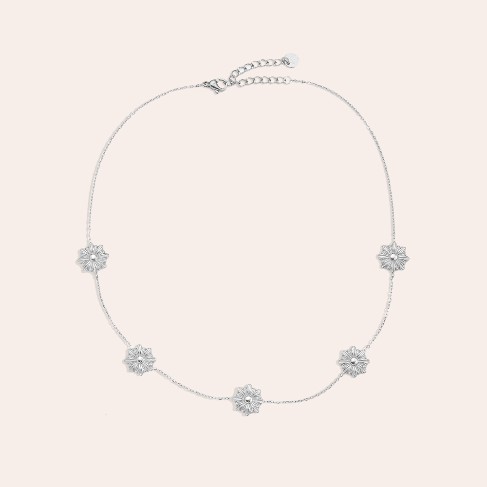 38cm Five Flowers Edelstahl Halskette